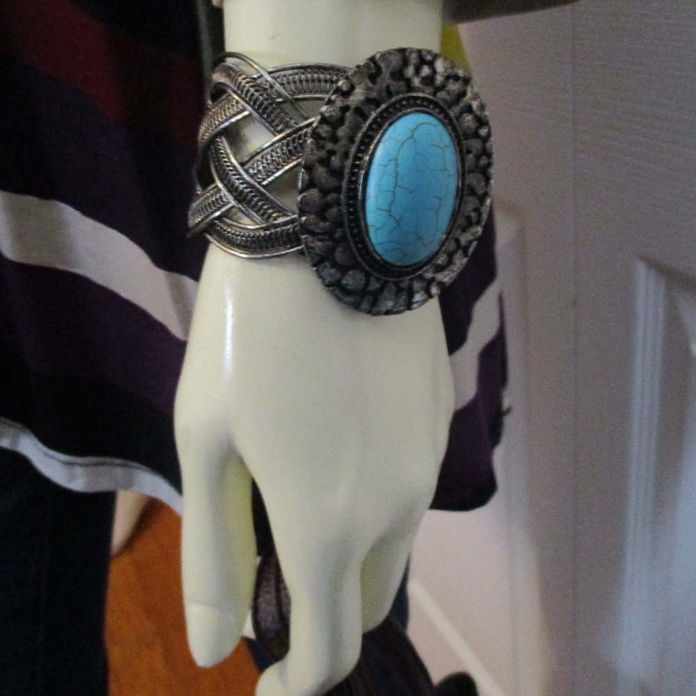 Tibetan Aged Silver Chunky Cuff Bracelet